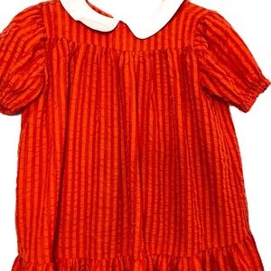 NWOT Coco Blanc Red Pinstripe Girls Short Puff Sleeve Dress Size 6 - Adorable